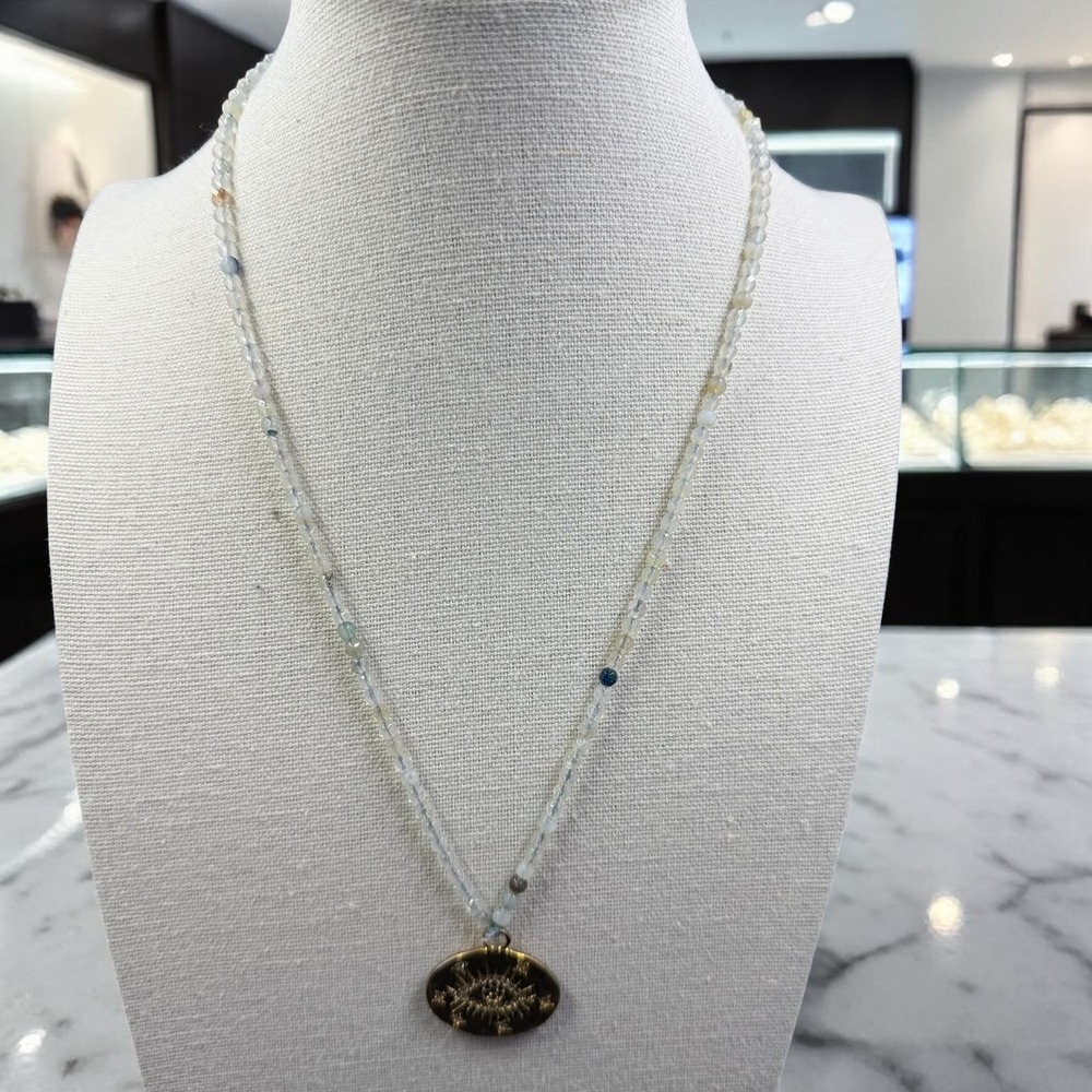 Serefina Beaded Evil Eye Pendant Necklace Gold Tone Celestial Moonstone Beads